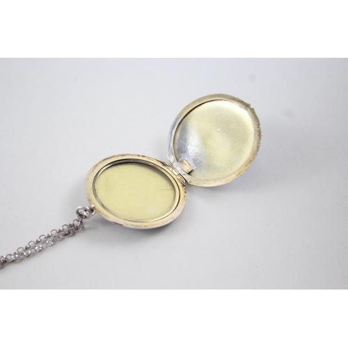 2112 - A .925 silver and guilloche enamel locket pendant necklace - approx. gross weight 23g