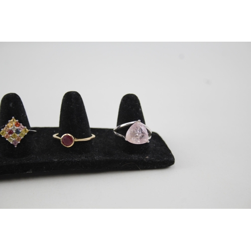 2113 - Six .925 silver gemstone set rings to include ruby, tanzanite etc. - approx. gross weight 16g