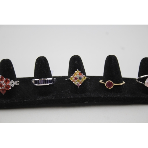 2113 - Six .925 silver gemstone set rings to include ruby, tanzanite etc. - approx. gross weight 16g