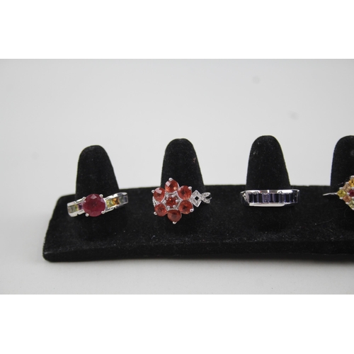 2113 - Six .925 silver gemstone set rings to include ruby, tanzanite etc. - approx. gross weight 16g