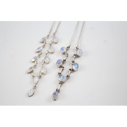 2114 - Two sterling silver moonstone pendant necklaces - approx. gross weight 12g