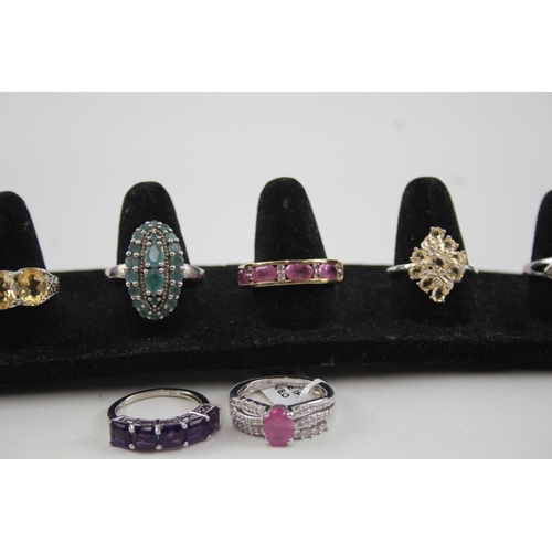 2115 - Eight .925 silver gemstone set rings to include emerald, citrine, ruby etc. - approx. gross weight 1... 