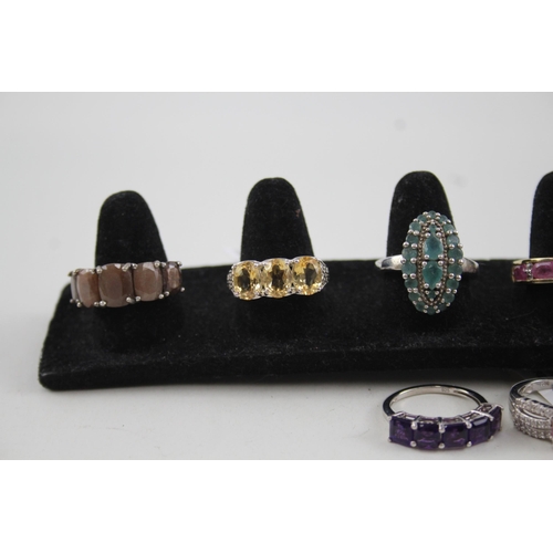 2115 - Eight .925 silver gemstone set rings to include emerald, citrine, ruby etc. - approx. gross weight 1... 