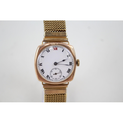 2159 - An early 20th century 9ct gold cased hand wind men's wristwatch with later added base metal strap