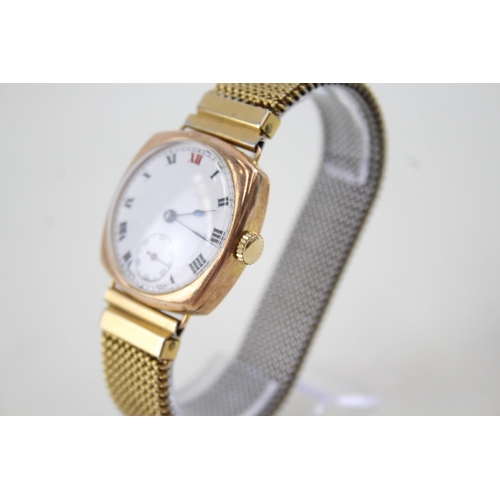 2159 - An early 20th century 9ct gold cased hand wind men's wristwatch with later added base metal strap