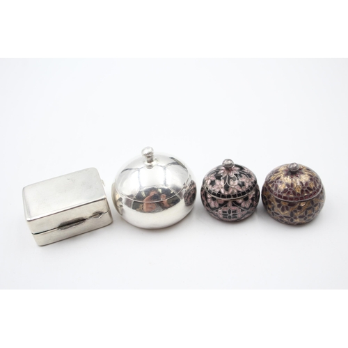 2200 - Four .800 silver pill boxes to include two cloisonné etc. - approx. gross weight 66g