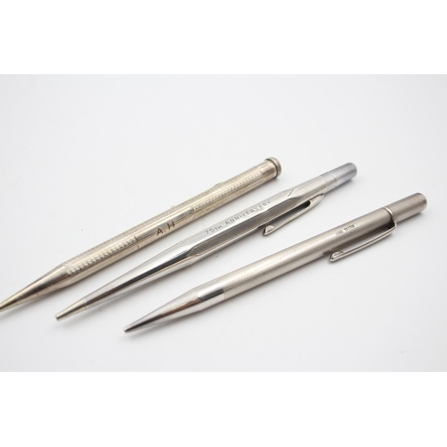 2206 - Three hallmarked sterling silver propelling pencils to include Yard-O-Led etc. - approx. gross weigh... 