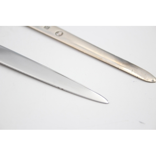 2223 - Two hallmarked sterling silver letter openers, one solid and one handled - approx. gross weight 51g