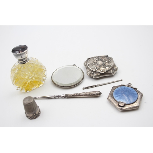 2228 - Seven hallmarked sterling silver vanity and haberdashery items - approx. gross weight 95g