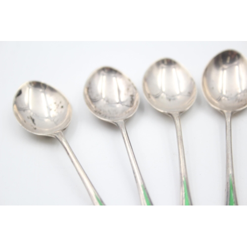 2229 - Six Haseler & Restall hallmarked Birmingham silver and green enamel spoons, dated 1947 - approx. gro... 