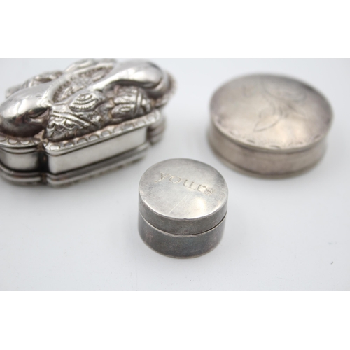 2234 - Four silver pill boxes. Three .925 and one .800 - approx. gross weight 66g