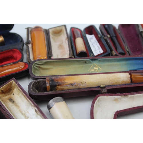 2252 - Twelve cheroot holders to include silver banded meerschaum, amber etc.