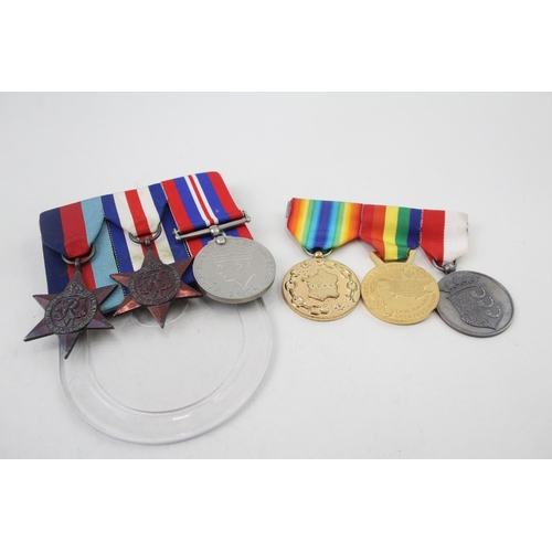 2289 - Two mounted WWII medal groups, one featuring The France and Germany Star, The 1939-1945 Star and Bri... 