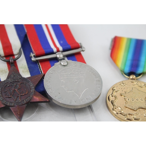 2289 - Two mounted WWII medal groups, one featuring The France and Germany Star, The 1939-1945 Star and Bri... 