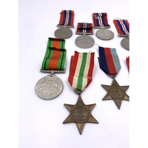 2309 - Ten WWII British medals, five War, two Defence, The Pacific Star, The 1939-1945 Star and The Italy S... 