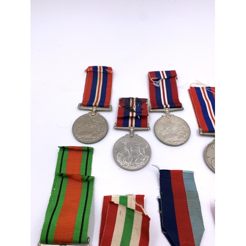 2309 - Ten WWII British medals, five War, two Defence, The Pacific Star, The 1939-1945 Star and The Italy S... 