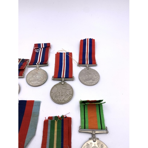 2309 - Ten WWII British medals, five War, two Defence, The Pacific Star, The 1939-1945 Star and The Italy S... 