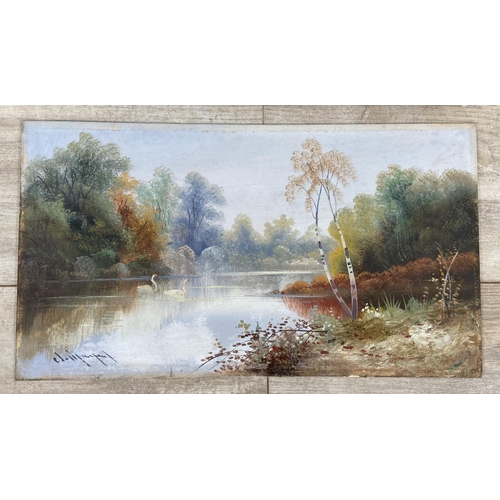 224 - Two early 20th century oil paintings, one on canvas and one on board depicting river scenes, largest... 