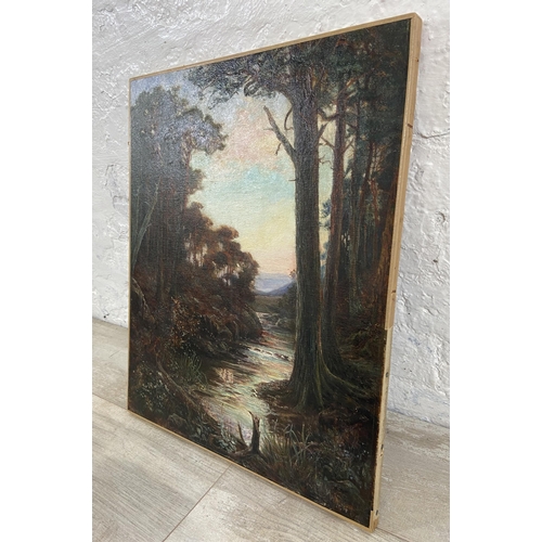 224 - Two early 20th century oil paintings, one on canvas and one on board depicting river scenes, largest... 