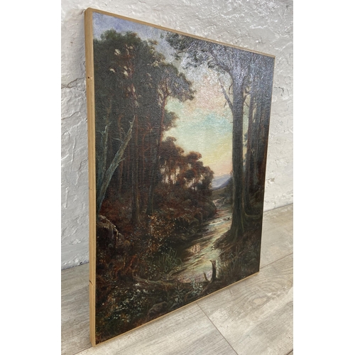 224 - Two early 20th century oil paintings, one on canvas and one on board depicting river scenes, largest... 