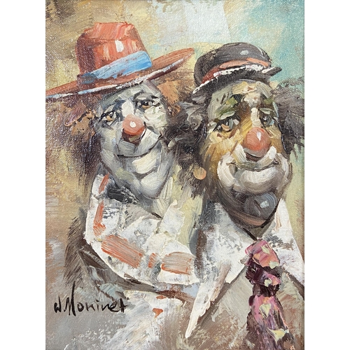 226 - Two 20th century framed William Moninet oil on canvas of clowns - approx.37cm high x 31cm wide