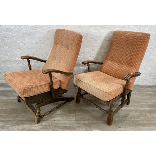 83 - Two mid 20th century beech and fabric upholstered occasional chairs, one rocking chair and one armch... 