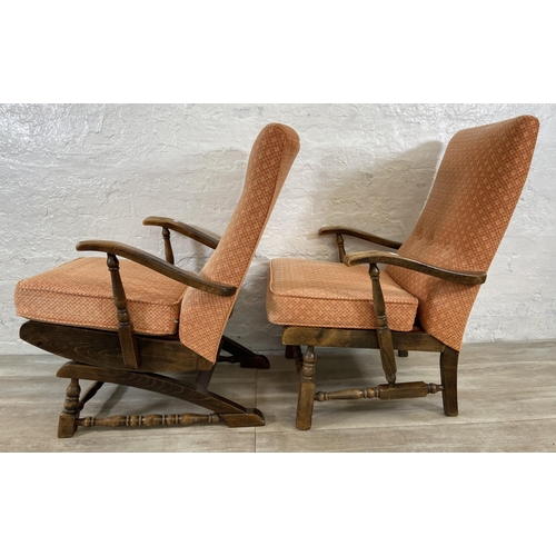 83 - Two mid 20th century beech and fabric upholstered occasional chairs, one rocking chair and one armch... 