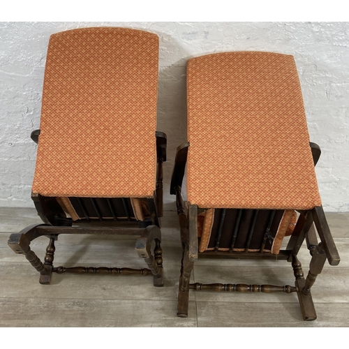 83 - Two mid 20th century beech and fabric upholstered occasional chairs, one rocking chair and one armch... 