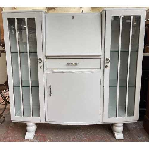 98 - A 1930s grey painted side by side bureau bookcase - approx. 120cm high x 123cm wide x 35cm deep