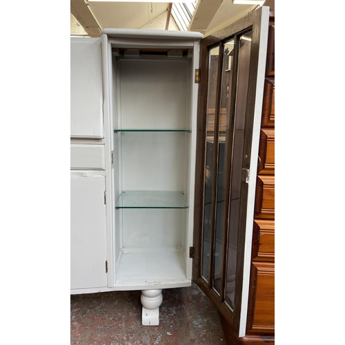 98 - A 1930s grey painted side by side bureau bookcase - approx. 120cm high x 123cm wide x 35cm deep