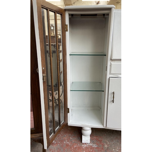 98 - A 1930s grey painted side by side bureau bookcase - approx. 120cm high x 123cm wide x 35cm deep