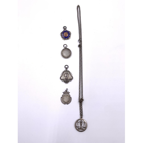 2246 - Five pieces of hallmarked sterling silver, four fobs/medallions and one pendant necklace -approx. gr... 