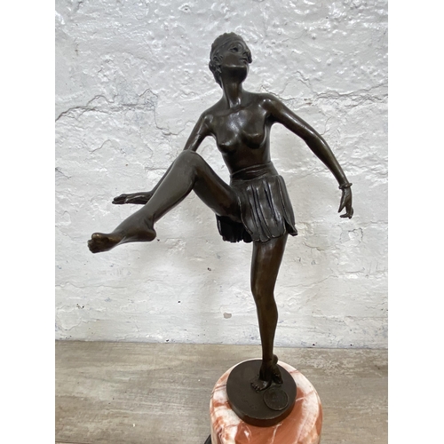 12 - An Art Deco style bronze sculpture on marble base after Dominique Alonzo, stamped 'Bronze Garanti Pa... 