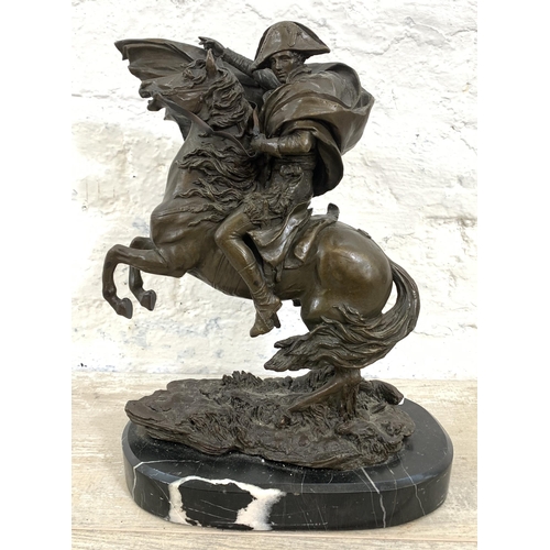 14 - A bronze sculpture of Napoleon Bonaparte on marble base, signed Carpeaux - approx. 28cm high