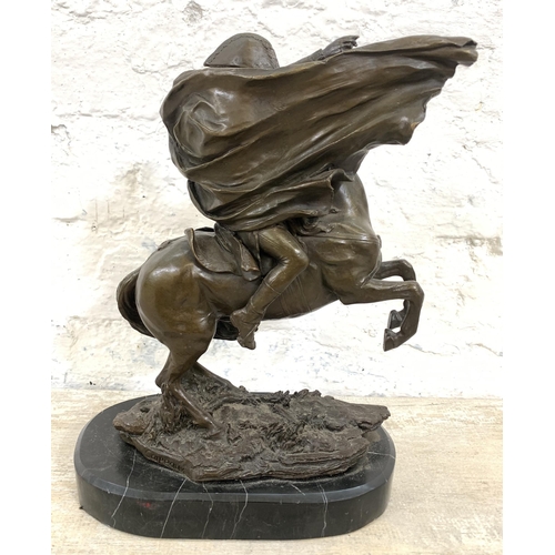 14 - A bronze sculpture of Napoleon Bonaparte on marble base, signed Carpeaux - approx. 28cm high