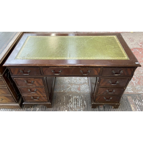 147 - A Victorian style mahogany twin pedestal desk with eight drawers and green leather insert - approx. ... 