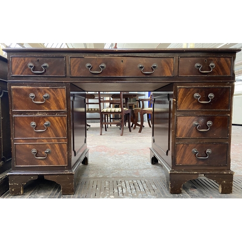 147 - A Victorian style mahogany twin pedestal desk with eight drawers and green leather insert - approx. ... 