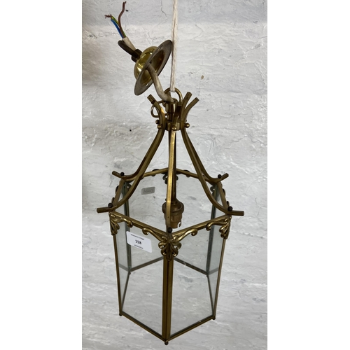 158 - A mid/late 20th century Georgian style hexagonal brass and glass ceiling lantern - approx. 35cm high... 