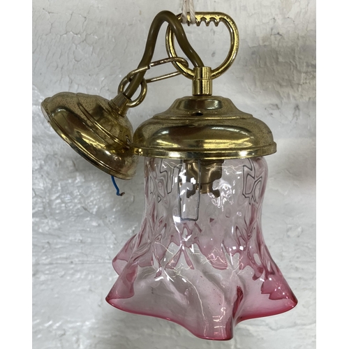 159 - Four ceiling lights to include one 1930s French Holophane fluted glass, acid etched etc.