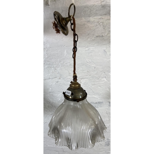 159 - Four ceiling lights to include one 1930s French Holophane fluted glass, acid etched etc.