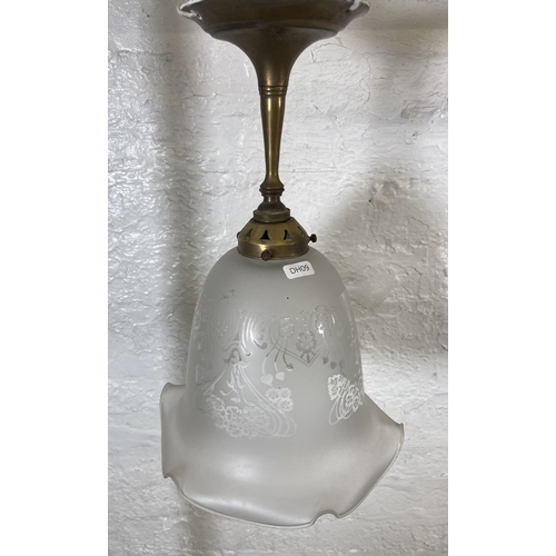 159 - Four ceiling lights to include one 1930s French Holophane fluted glass, acid etched etc.