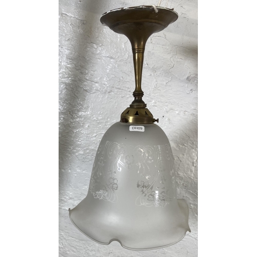 159 - Four ceiling lights to include one 1930s French Holophane fluted glass, acid etched etc.