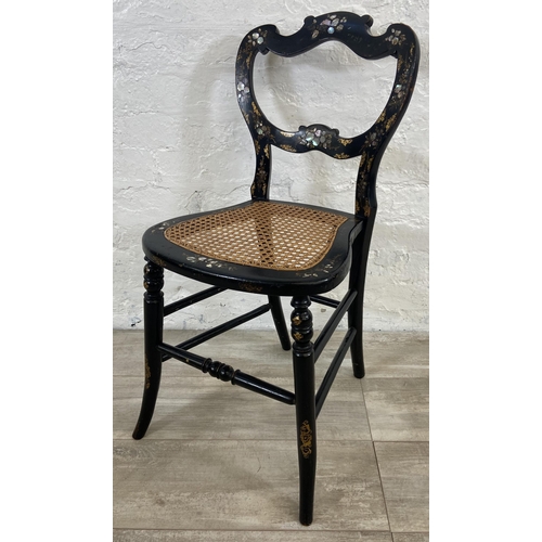 19 - A Victorian mother of pearl inlaid black lacquered and rattan occasional chair - approx. 79cm high x... 