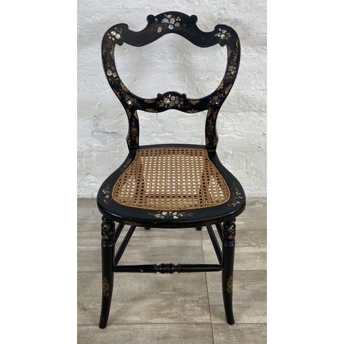 19 - A Victorian mother of pearl inlaid black lacquered and rattan occasional chair - approx. 79cm high x... 