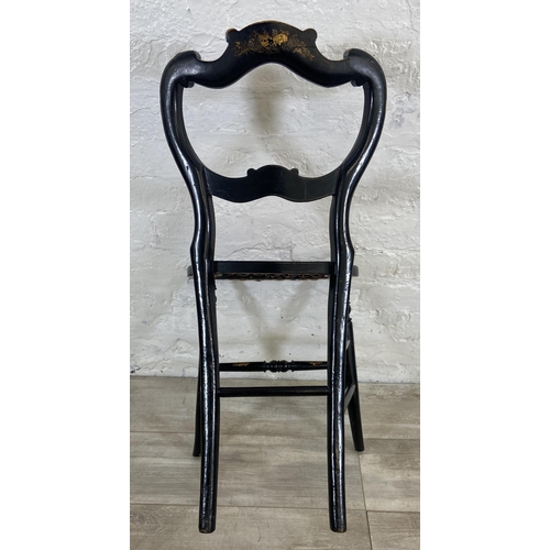 19 - A Victorian mother of pearl inlaid black lacquered and rattan occasional chair - approx. 79cm high x... 