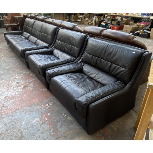 194 - A 1970s Gimson Slater Collection brown leather three piece lounge suite comprising three seater sofa... 