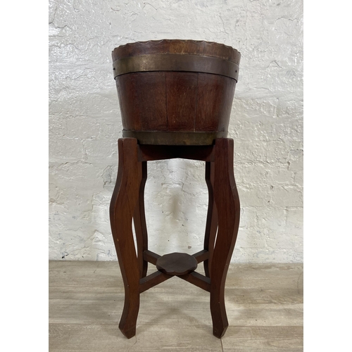 2 - An early 20th century coopered oak and brass banded jardinière on stand - approx. 73cm high x 33cm d... 