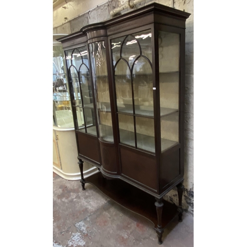 20 - An Edwardian inlaid mahogany bow fronted display cabinet - approx. 188cm high x 138cm wide x 45cm de... 