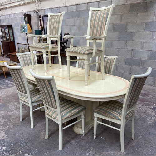 22 - An Italian Eddi Rose high gloss extending dining table and eight chairs - approx. 79cm high x 108cm ... 