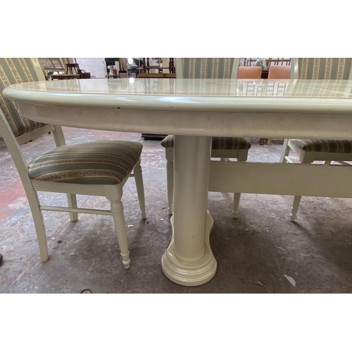 22 - An Italian Eddi Rose high gloss extending dining table and eight chairs - approx. 79cm high x 108cm ... 